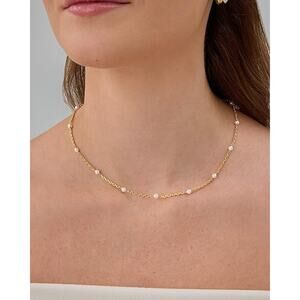 14K Gold Plated Pearl Necklace Dainty Station Choker 15"+3" Extender